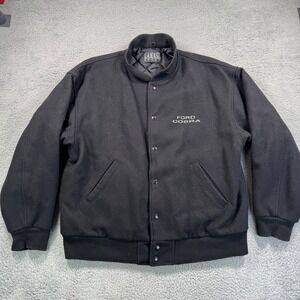 Ford Cobra Jacket Mens XL Black Wool Varsity Letterman Lamasz Snap Button Lined